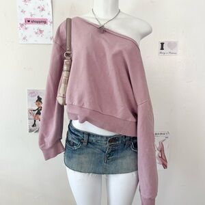 Garage Y2K Dusty Pink Off Shoulder Sweatshirt